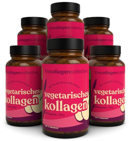 The Collagen Collective Vegetarisches Kollagen Kapseln - Hochdosiert Komplex aus Eierschalenmembran mit Hyaluron & Elastin Typ 1 5 10, Vegetarisch, Reines Kollagenpulver, 1080 Kapseln (Vorratspack)