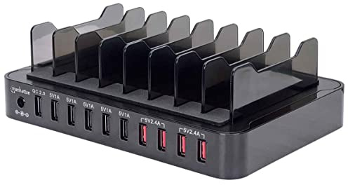 Manhattan 180009 10-Port USB-Ladestation (76W - 12 A - USB-Dockingstation mit Quick Charge 2.0-8 Trennfächer) schwarz