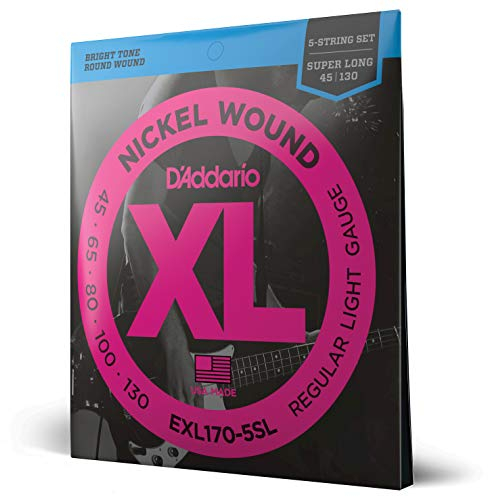D'Addario Bass Guitar Strings - XL Nickel - EXL170-5SL - Perfect Intonation, Feel, Powerful Durability - 5 String Set - 45-130 Regular Light 5-String, Super Long Scale