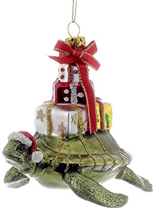 Kurt Adler 4 Glass Turtle with Gift Ornament for Christmas