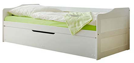 TiCAA Einzelbett Sofabett Funktionsbett, Marianne mit Zusatzbett für Schlafzimmer, Kinderzimmer Kiefer Massivholz Bettgestell 90 x 200 cm