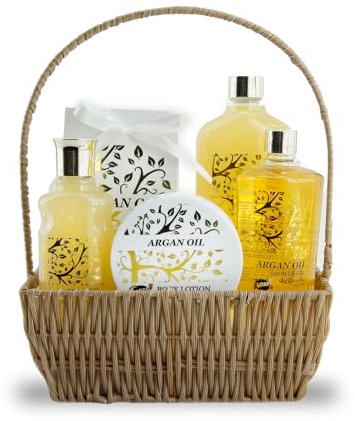 GLOSS! - Cofanetto Bagno Regalo Donna - 5 Pezzi - Collezione Olio di Argan - Bagno Schiuma, Gel Doccia, Lozione, Esfoliante, Sapone - Idea Regalo Compleanno