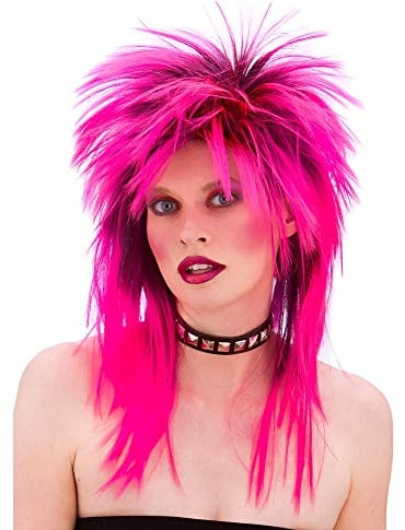 Wicked Costumes Unisex 80's Retro Hot Pink Rocker Wig for Fancy Dress Accessory