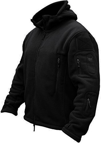 TACVASEN Windproof Men's Military Fleece Combat Jacket Tactical Hoodies, Black, XXL