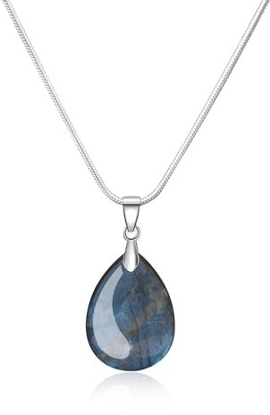 COAI Pendentif Goutte Collier Chaîne Serpent Acier Inoxydable Pierres Véritables Labradorite Femme