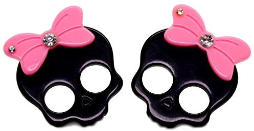 Bluebubble PUNK GIRL Black Skull With Candy Pink Bow Stud Earrings on Gift Card