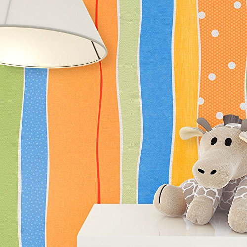 NEWROOM Papier peint enfants orange rayure Peint enfants papier Mignon