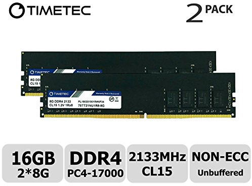 Timetec 16GB KIT (2x8GB) DDR4 2133MHz PC4-17000 Non-ECC Unbuffered 1.2V CL15 1Rx8 Single Rank 288 Pin UDIMM Desktop PC Computerspeicher RAM Modul Upgrade (16GB KIT(2x8GB))