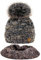 MFAZ Morefaz Ltd Set Mütze & Schal Winter Damen Alpaka Wolle Beanie Strickmütze Wurm Fleece Bommel Pom Pom (Tobacco Set Hat&Scarf)