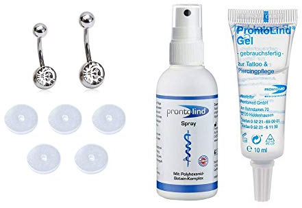 Trend Agent Marc's Piercing-Pflege- und Anti-Wildfleisch-Set für entzündete Piercings und gegen Wildfleisch mit PRONTOLIND und Titan-Schmuck.