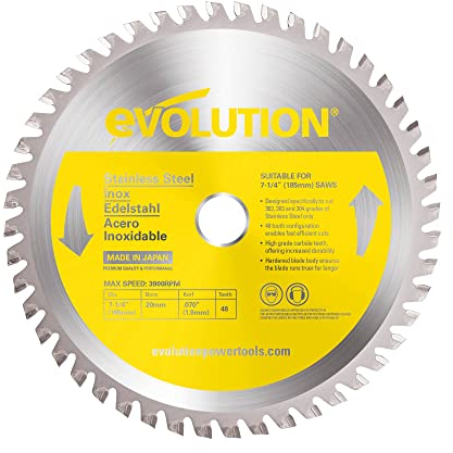 Evolution S185TCT-48CS - 185 mm Lama per taglio di acciaio inossidabile - Lama per metallo a 48 denti con punte in carburo che in pratica non genera surriscaldamento, ronzii o scintille