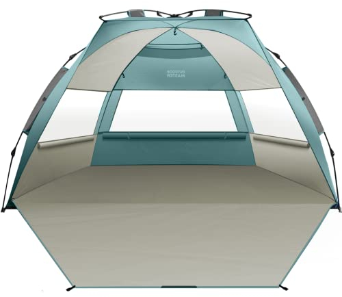 OutdoorMaster Tente de Plage Pop-up pour 3 à 4 Personnes XL – Installation Facile, auvent de Plage Pliable avec Protection UV UPF 50+, Lucarne Amovible, Taille familiale (Cancun Seashore)