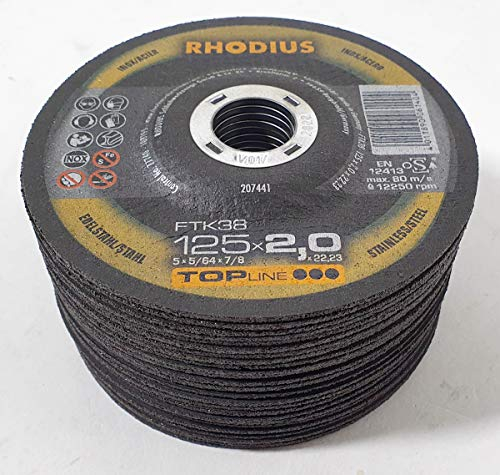 Rhodius FTK38 Trennscheiben 125 x 2,0 mm für Edelstahl/Stahl 25 Stück gekröpft
