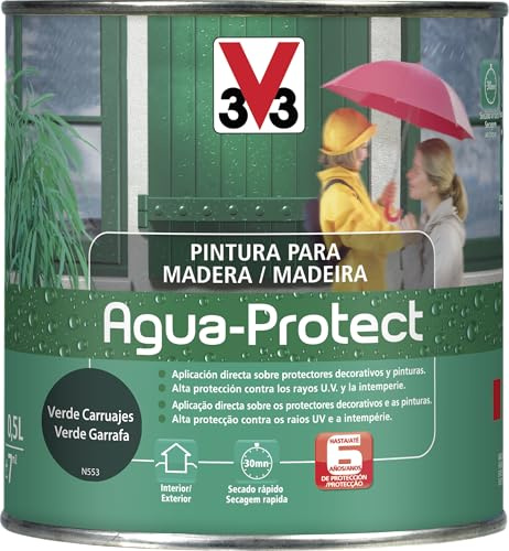 V33 Pintura Madera Agua Protect Satinado Verde Carruaje 0,5L