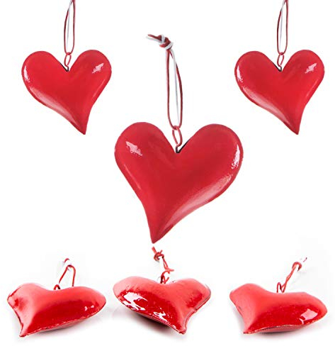 Logbuch-Verlag 6 rote Herzen mit Schnur zum Aufhängen Herzanhänger Metall Hochzeit Geburtstag Liebe Deko 6 cm