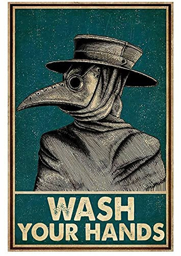 Inga Wash-Your Hands Plaague Doctor Vintage-Poster, Metall-Blechschild, 20,3 x 30,5 cm
