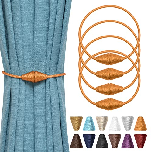 Pretty Jolly Magnetische Vorhang-Raffhalter, handgefertigt, gewebt, bequem, dekorativ, konisch, für Zuhause und Büro, Orange, 4 Stück
