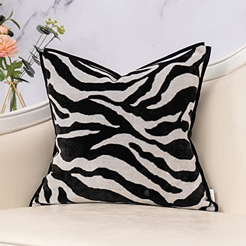 Yangest Kissenbezug, quadratisch, Samt, Zebramuster, luxuriös, modern, für Couch, Wohnzimmer, Schlafzimmer, 50,8 x 50,8 cm, Schwarz