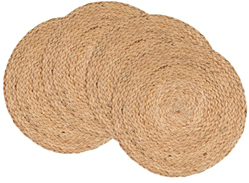Handgeflochtene Jute-Tischsets, 4er-Set, Naturfaser, rustikale Vintage-Tischplatte und Esstisch, runde Platzsets für Partys (33 cm Durchmesser, natürliches Beige), 4 Stück, Erntedankfest, Weihnachten