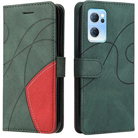 Oppo Find X5 lite Case Geometric, Shockproof Wallet Case PU Leather with Card Slots Folding Stand Magnetic Scratchproof Protect Flip Cover for Oppo Find X5 lite Phone Cases, Green