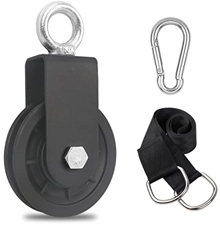 GothicBride Umlenkrollen für Seile 90mm Umlenkrolle mit Aufhängeriemen und Karabinerhaken, Seilrolle Umlenkrolle Fitness für Seile DIY Gym Fitnessgeräte Drahtseilrolle, Tragkraft 160 kg (1)