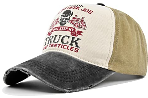 YULOONG Trucker Cap Vintage Baseball Cap Washed Denim Skull Pattern Verstellbarer Outdoor Sonnenhut 100% Baumwolle für Herren Damen B