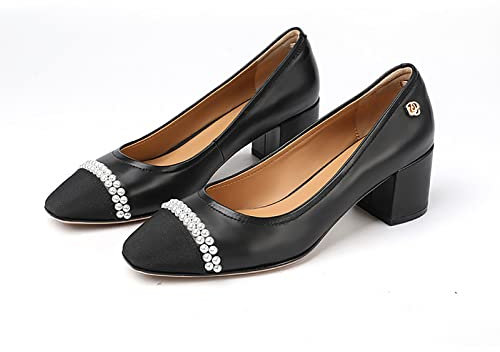 Women’s Chunky Low Block Heels Closed Toe Dress Pumps Shoes Pointed Toe, Chunky, High Heels, Wedding Pump Shoes,Black,39 EU/8 US