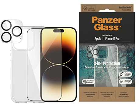 PanzerGlass™ iPhone 14 Pro Bundle - Displayschutz, Kamera-Schutzglas und iPhone Schutzhülle - iPhone Komplettschutz aus gehärtetem Glas mit vollständiger Abdeckung, kratzfest & bruchsicher…