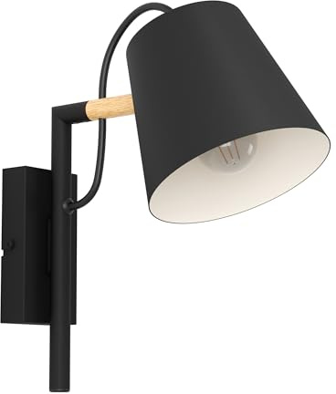 EGLO Wandlampe Lacey, Spot Wandleuchte innen, Wandleuchter New Nordic | Flurlampe aus Holz und Metall in schwarz und creme, FSCM70HB, Lampe Wand mit E14 Fassung
