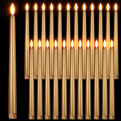 Macarrie 24 Pack Flameless LED Taper Candles - 11 Inch Long, Flickering, Battery Operated Fake Candles for Wedding, Christmas (Gold)