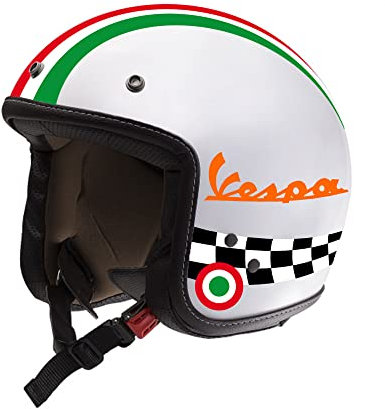 Autocollants pour Kit Casque VESPA - Noir Rouge Bleu Jaune Orange Blanc - Italie Rayures Cercle Drapeau à Damier Casque HD VINYLE BRILLANT (Orange)