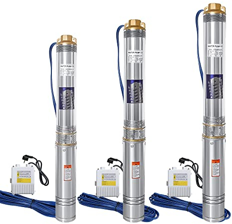Gimisgu Brunnenpumpe Tiefbrunnenpumpe mit 4000L/H Fördermenge, Wasserpumpe aus Edelstahl Lieferhöhe Max.34 m mit 20m Kabel, Tauchdruckpumpe 3.4 bar Sandverträglich (0.37kW/0.5hp)