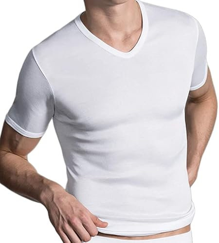PEROFIL Set di 3 Magliette T-Shirt 100% Filoscozia Collo a V (7 (XXL))