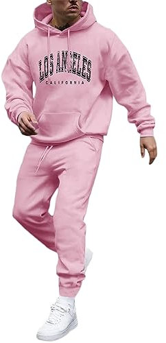 Tomwell Tuta Sportivo Uomo Completo Unisex 2 Pezzi Jogging Fitness Sportiva Set Stampato Autunno Inverno Felpa con Cappuccio con Pantaloni Training Homewear per Uomo A Rosa M