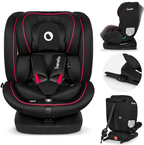 LIONELO Bastiaan i-Size Kindersitz ab Geburt 0-36 kg Isofix Top Tether 360 Grad drehbar Rückwärts Vorwärts Seitenschutz 5-Punkt-Sicherheitsgurte Dri-Seat (Schwarz Rot)