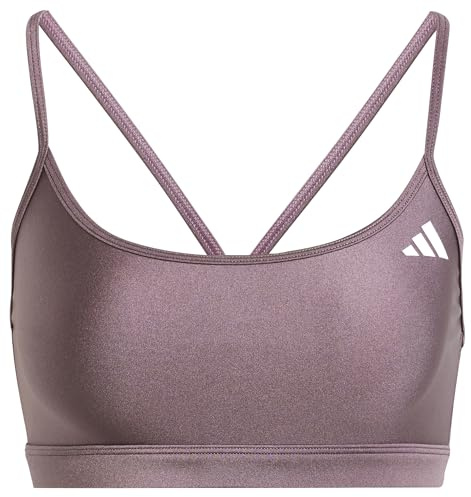 Adidas Aeroreact Training Light Support Shiny Bra - Reggiseno da Allenamento con Supporto Leggero da Donna, Shadow Fig,