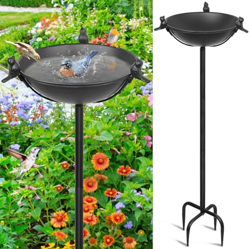 Giyiprpi Abreuvoir Oiseaux Exterieur sur Pied, Hauteur 120CM, Bain d'oiseaux Antique avec Plateau de Diamètre 27cm, Mangeoire Oiseaux Sauvage Décoration en Fonte pour Le Jardin (A)