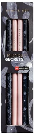 Miquelrius - Packung mit 6 Bleistiften, Größe 185 x Ø5 mm, Graphit-Bleistifte HB mit Radierer, Kollektion Midnight Secrets, Rosa und Blau