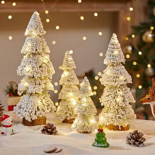 Mini Weihnachtsbaum Deko, 4 Stück Deko Tannenbaum Künstlich Klein, Weihnachtsdeko Künstlicher Weihnachtsbaum mit Beleuchtung, Mini Tannenbaum Künstlich für Weihnachtsdeko Tisch und Party Deko