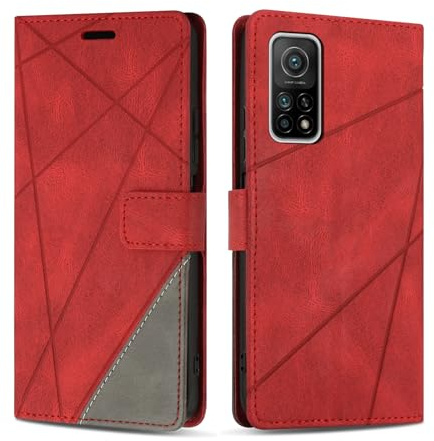SONWO Handyhülle für Xiaomi MI 10T Pro 5G / Xiaomi MI 10T 5G Hülle, Premium PU Leder Handyhülle Wallet Silikon Schutzhülle Klapphülle für Xiaomi MI 10T Pro 5G / Xiaomi MI 10T 5G, Rot