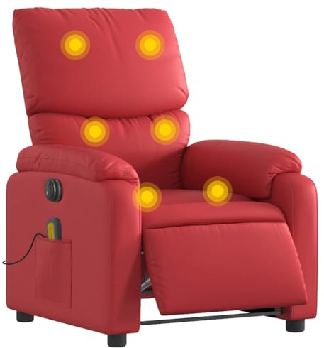 vidaXL Massagesessel, Sessel Elektrisch, Relaxsessel mit Liegefunktion Vibrationsfunktion, Fernsehsessel Liegesessel für Wohnzimmer, Rot Kunstleder
