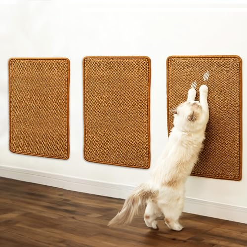Auoketuo Juego de 3 alfombrillas antideslizantes de sisal para gatos, 60 x 30 cm, con cinta adhesiva, ideal para sofás, muebles, puertas y protección contra arañazos.