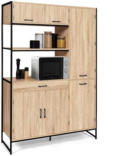 IDMarket - Aparador de cocina con columna de almacenamiento de 120 cm DETROIT 6 puertas + cajón de diseño industrial