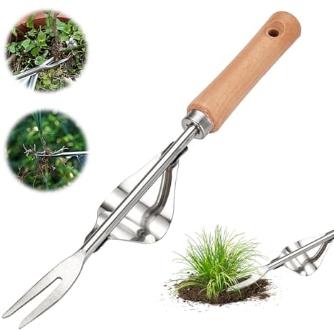 Ellxen Jardinière Manuelle Désherbeur, Arrache Pissenlit Outil,Manuel Garden Outil de Désherbage,Acier Inoxydable avec Poignée Bois Outil de Jardinage pour Désherber Votre Jardin 32cm