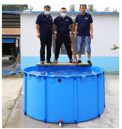 Round Canvas Fish Pond Pool, Large Fold Aquarium Children's Pool Fish Tank, PVC Canvas With Aluminum Bracket Box (Color : Blue, Size : 130x80cm)