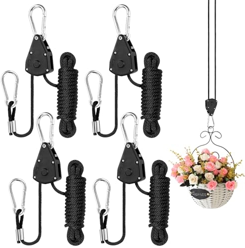 4 Pezzi Cricchetto di Corda Regolabili, 1/8 di Pollice Rope Ratchet Ganci di Corda, Gancio per Corda a Cricchetto Regolabile, Cricchetto a Corda Regolabile per Lampada da Tenda, Escursioni