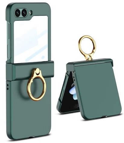 Draamvol Samsung Galaxy Z Flip 6/ Z Flip 7 FE Case Ultra-Thin Hard PC Cover with Ring Holder Shockproof Kickstand Built-in Screen Protector Bumper Hinge Protection Case for Z Flip 6 Phone Case,Green