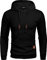 COOFANDY Herren Pullover Herren mit Kapuze Hipster Gym Jacquard Pullover Hoodies Langarm Kordelzug Karierten Einfarbig S Schwarz