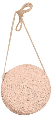Jamron Fait Main Rond Sac de Paille Sac à Bandoulière Bohème Fleur Sac de Plage avec Fermeture Éclair SN0702152 Moyen Rose
