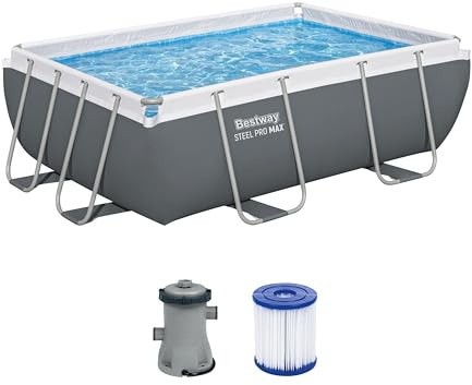 Bestway Power Steel Frame Pool Set mit Filterpumpe 282 x 196 x 84 cm, grau, eckig